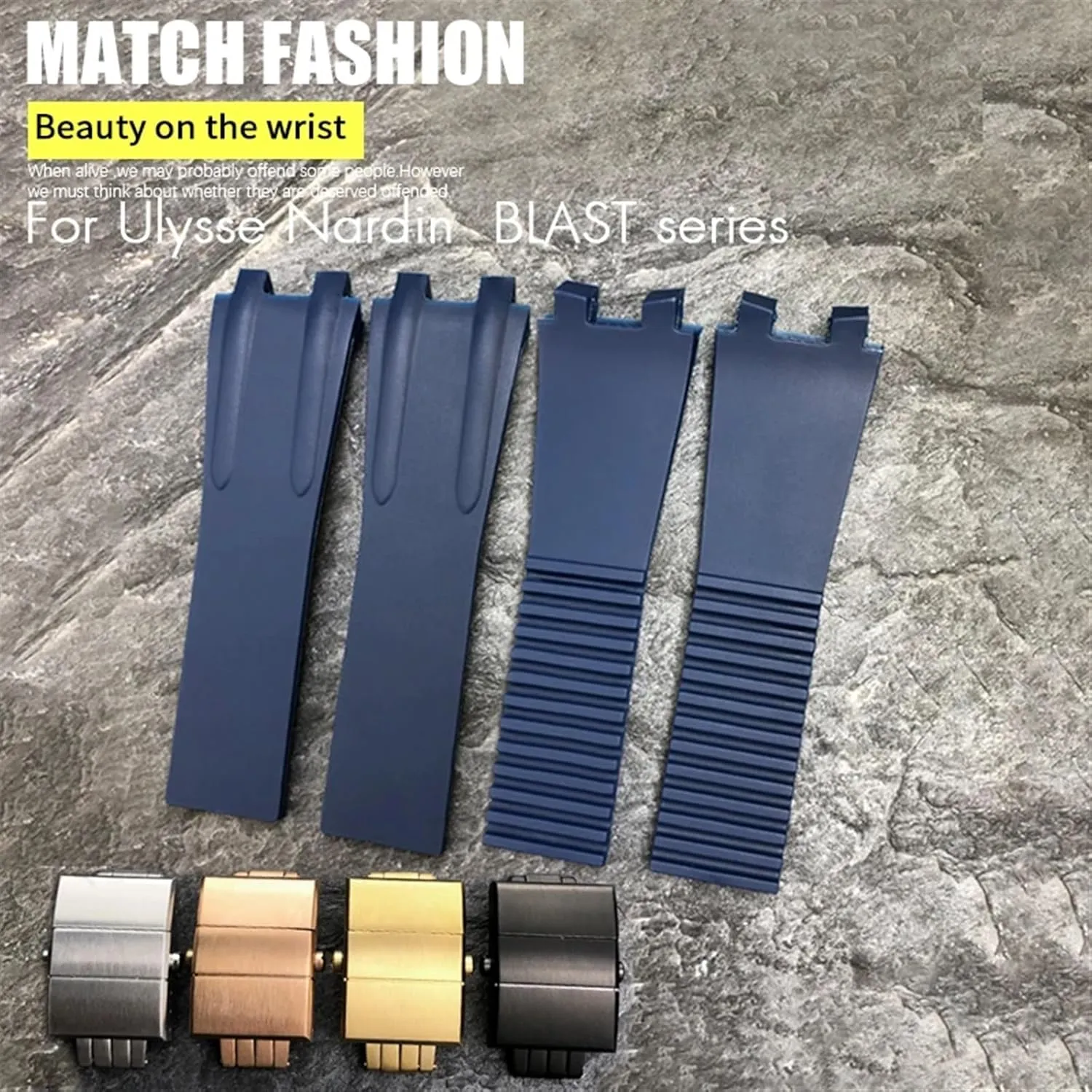 Convex Silicone Rubber Watch Strap 26mm Fit for Athens Ulysse Nardin Watchband Folding Buckle Men Sports Waterproof Bracelets