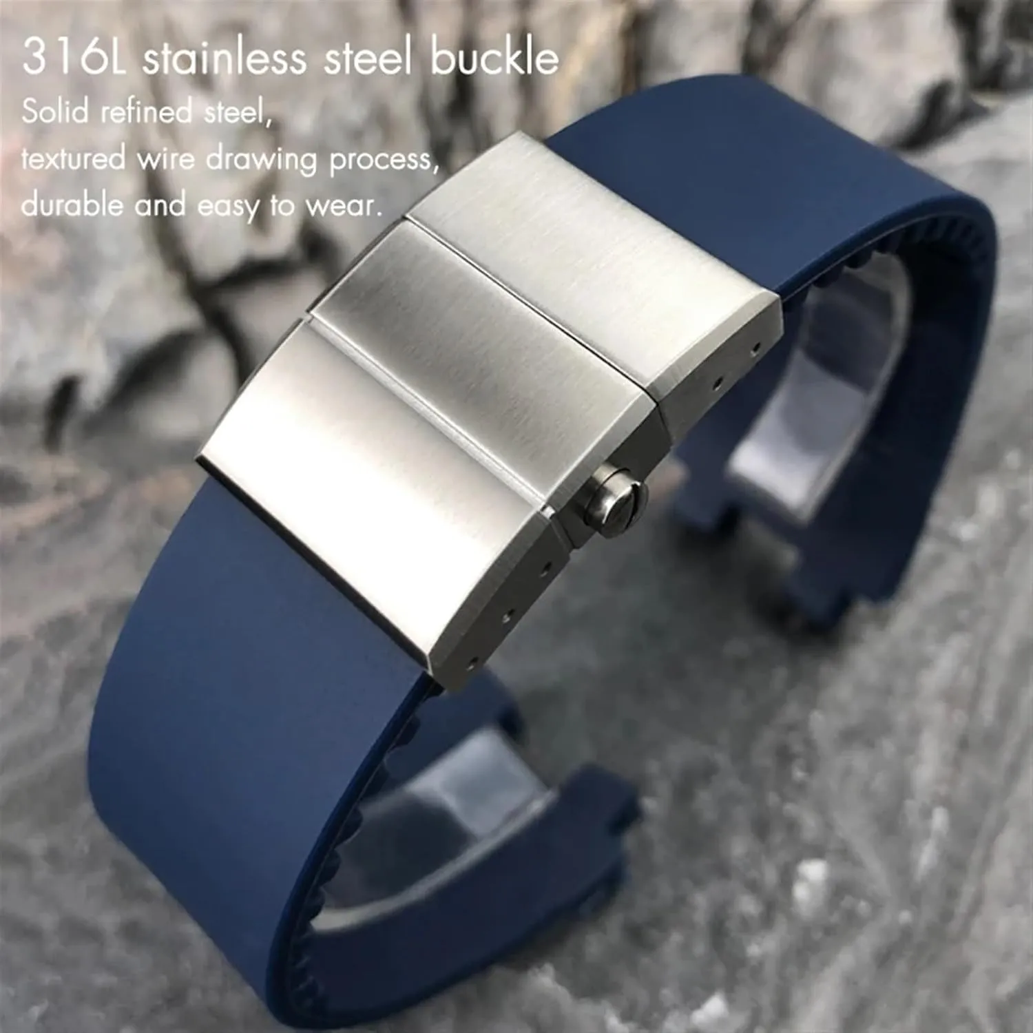Convex Silicone Rubber Watch Strap 26mm Fit for Athens Ulysse Nardin Watchband Folding Buckle Men Sports Waterproof Bracelets