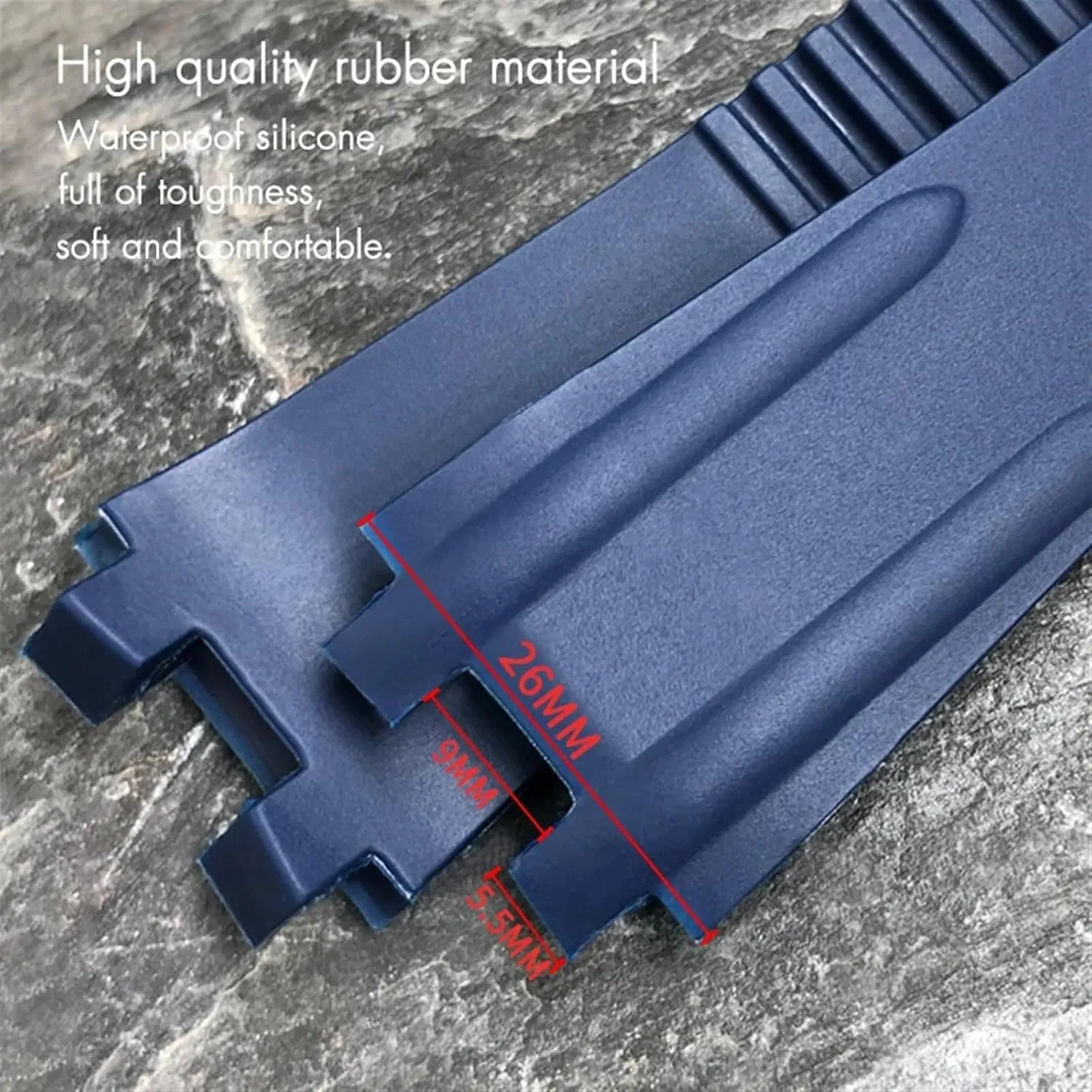 Convex Silicone Rubber Watch Strap 26mm Fit for Athens Ulysse Nardin Watchband Folding Buckle Men Sports Waterproof Bracelets