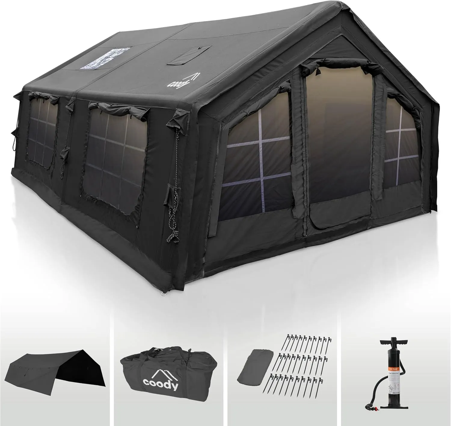 Coody | Rbm Outdoors Koala/Hub/Octopus Inflatable Tents for Camping with Stove Jack, 2/8/10 Person Luxury Canvas Blow Up Tent, 2 Room, Easy Setup Casa de Campaña, Large Inflatable House with Pump