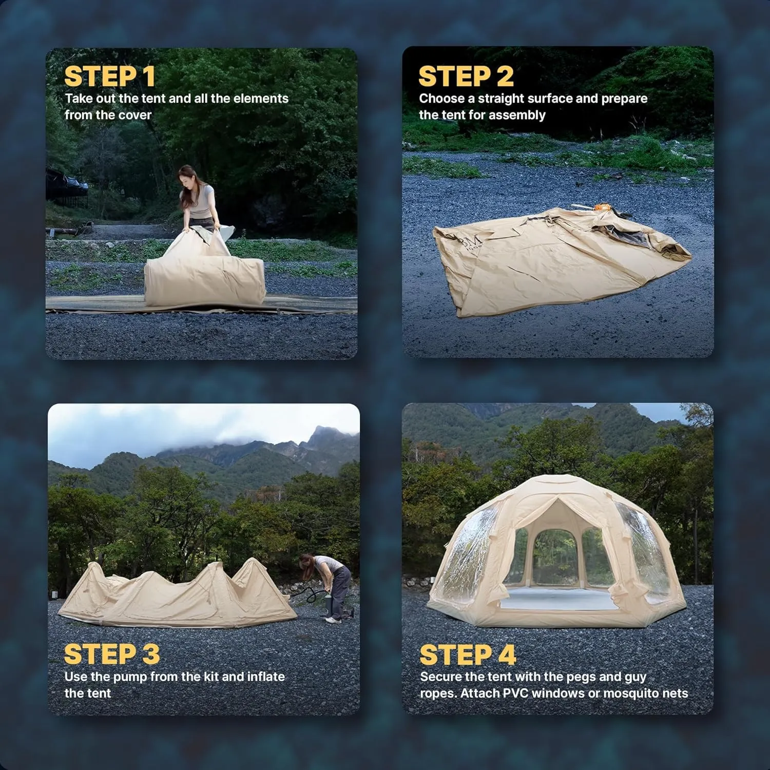 Coody | Rbm Outdoors Koala/Hub/Octopus Inflatable Tents for Camping with Stove Jack, 2/8/10 Person Luxury Canvas Blow Up Tent, 2 Room, Easy Setup Casa de Campaña, Large Inflatable House with Pump