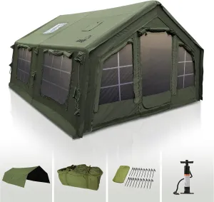 Coody | Rbm Outdoors Koala/Hub/Octopus Inflatable Tents for Camping with Stove Jack, 2/8/10 Person Luxury Canvas Blow Up Tent, 2 Room, Easy Setup Casa de Campaña, Large Inflatable House with Pump
