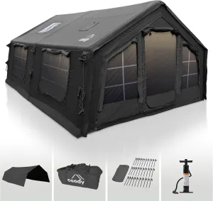 Coody | Rbm Outdoors Koala/Hub/Octopus Inflatable Tents for Camping with Stove Jack, 2/8/10 Person Luxury Canvas Blow Up Tent, 2 Room, Easy Setup Casa de Campaña, Large Inflatable House with Pump