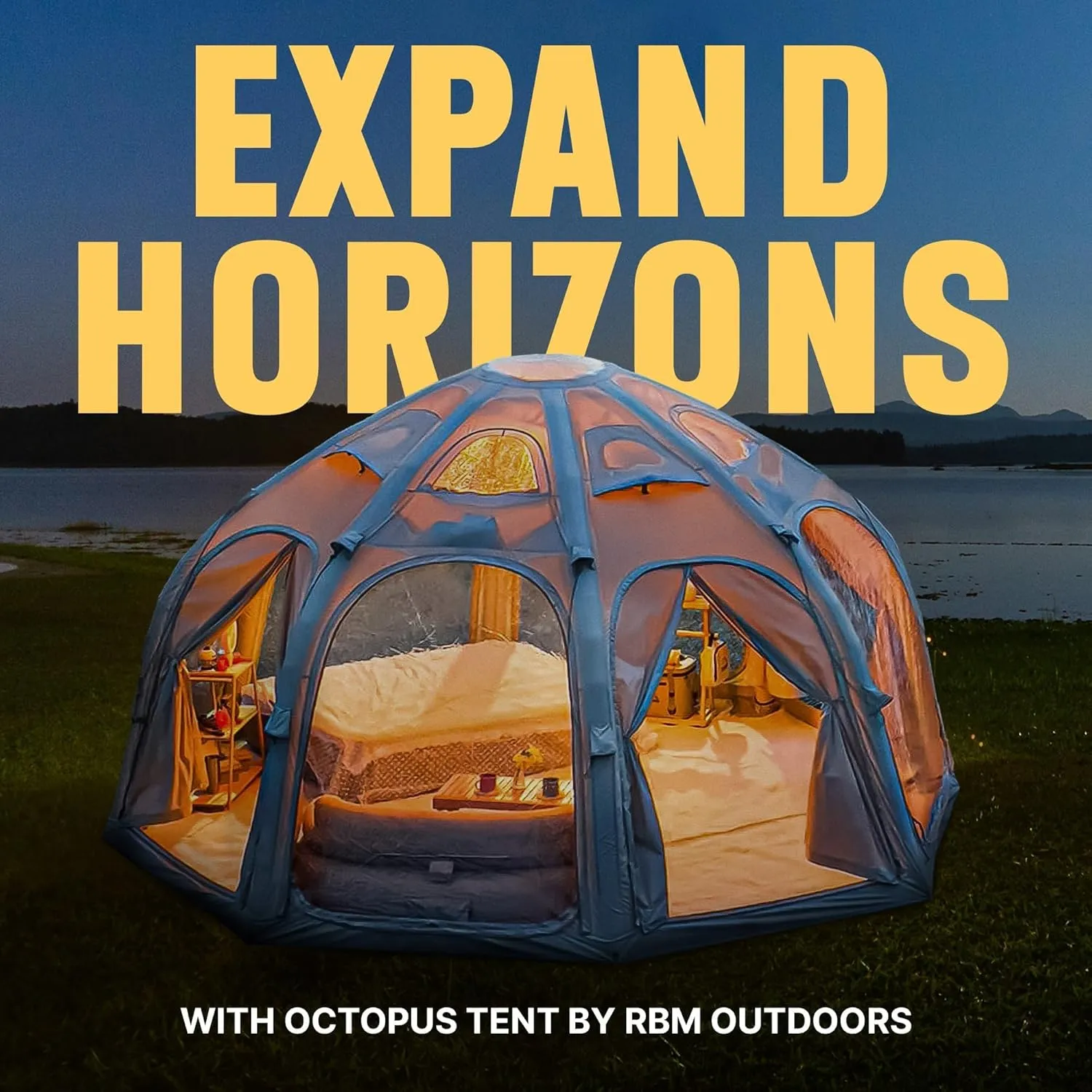 Coody | Rbm Outdoors Koala/Hub/Octopus Inflatable Tents for Camping with Stove Jack, 2/8/10 Person Luxury Canvas Blow Up Tent, 2 Room, Easy Setup Casa de Campaña, Large Inflatable House with Pump