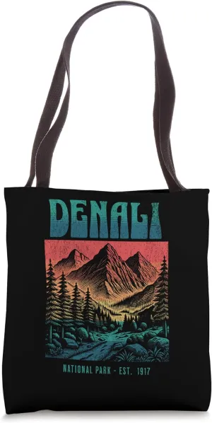 Cool Retro Vintage Denali Alaska National Park Design Tote Bag