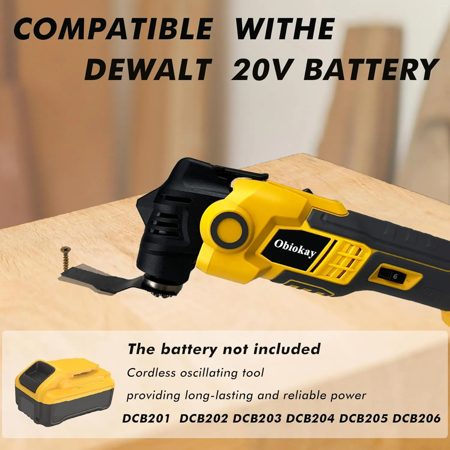 Cordless Oscillating Saw for De-walt 20V Max Battery Anti-vibration Oscillating Multitool with Blades,6-Speed,4° Oscillation Angle for Cutting/Grinding/Sanding(Tool Only)
