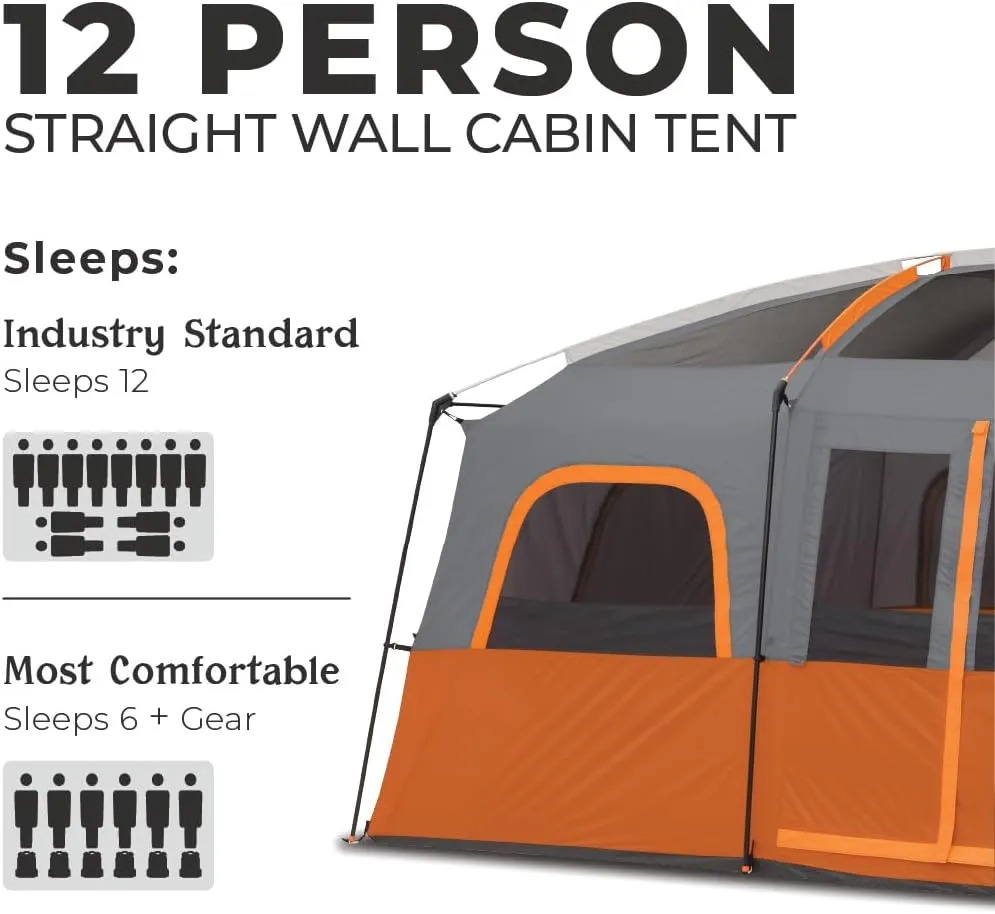CORE Tent for Family Camping | 10 Person / 11 Person / 12 Person Large Multi Room Cabin Tents for Car Camping & Outdoor Adventures