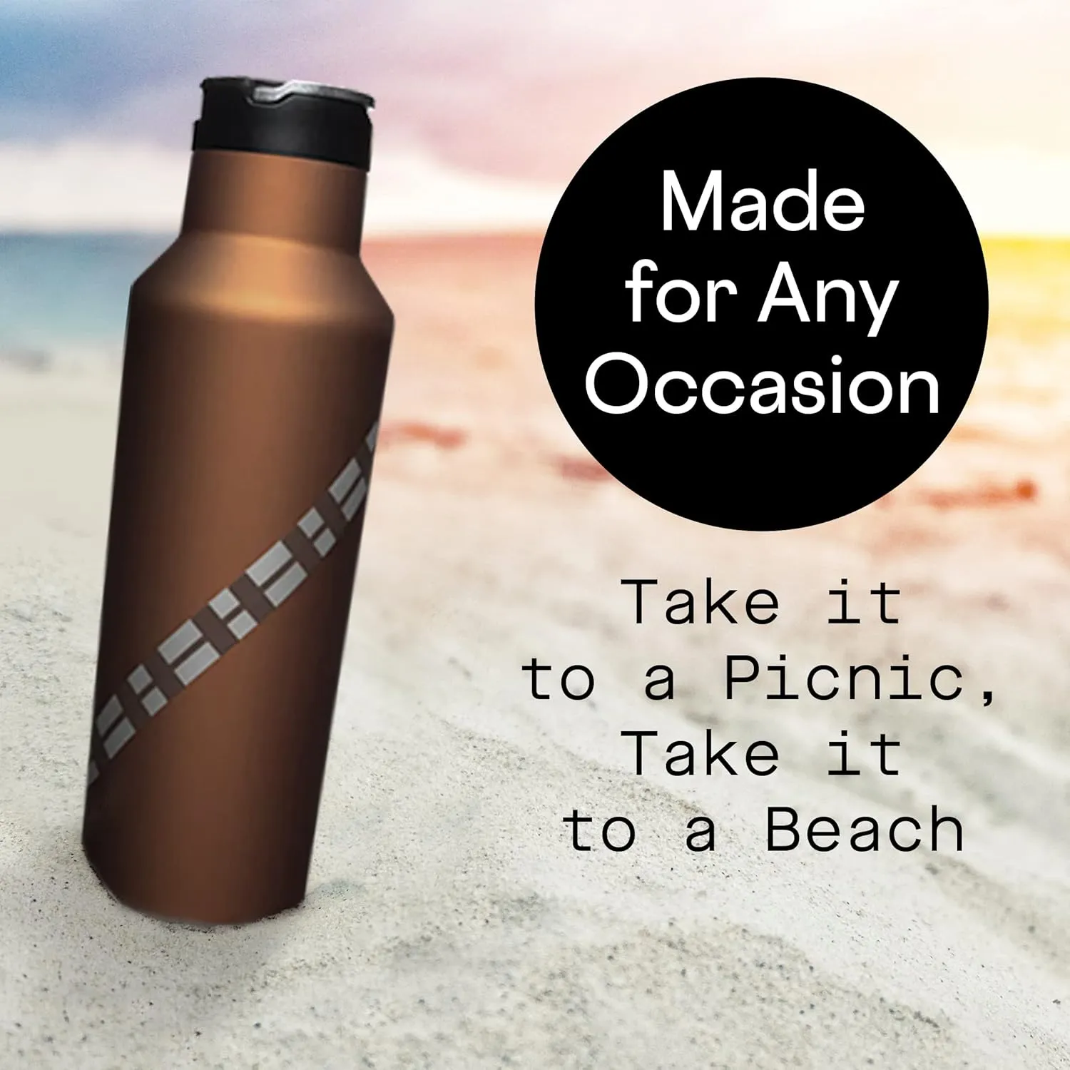 Corkcicle Star Wars Insulated Canteen Travel Water Bottle, Triple Insulated Stainless Steel, Easy Grip Straw Mouth, Keeps Beverages Cold for 25 Hours or Warm for 12 Hours, 20 oz, Chewbacca