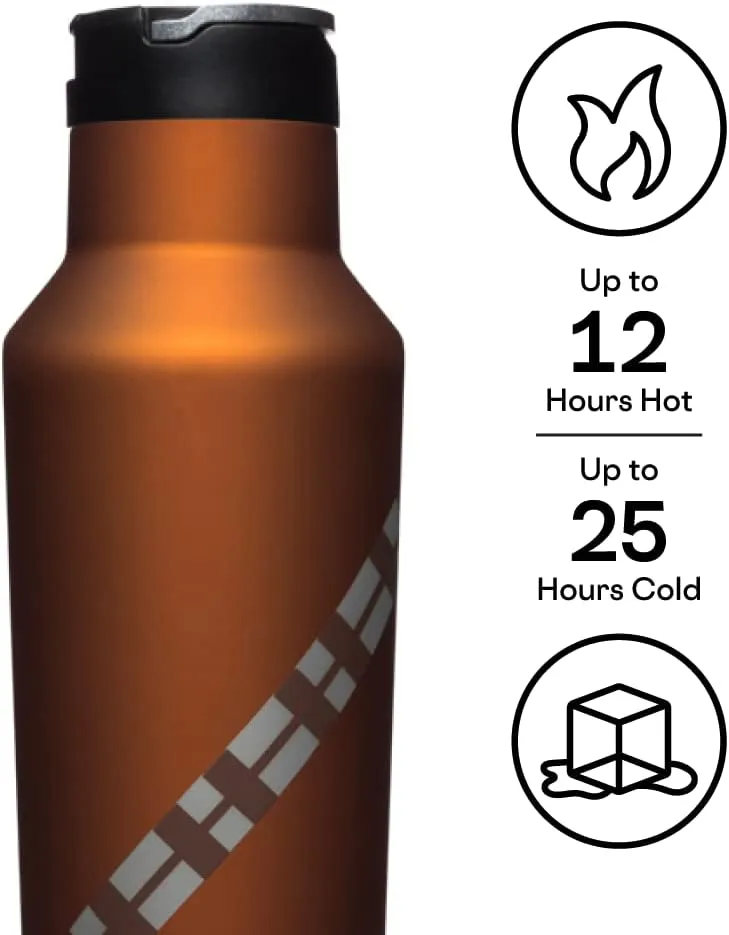 Corkcicle Star Wars Insulated Canteen Travel Water Bottle, Triple Insulated Stainless Steel, Easy Grip Straw Mouth, Keeps Beverages Cold for 25 Hours or Warm for 12 Hours, 20 oz, Chewbacca