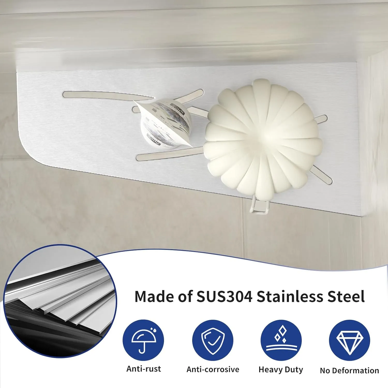 Corner Shower Shelf 12" Brushed 304 Stainless Steel Quadrilateral Corner Shelf Recessed Bathroom Shower Shelf, No Drilling