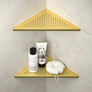 Corner Shower Shelves 10", Brushed Gold 304 Stainless Steel Recessed Bathroom Shelf, Grout in Shelf Rack for Tiled Wall, 2 Pack, No Drilling Needed