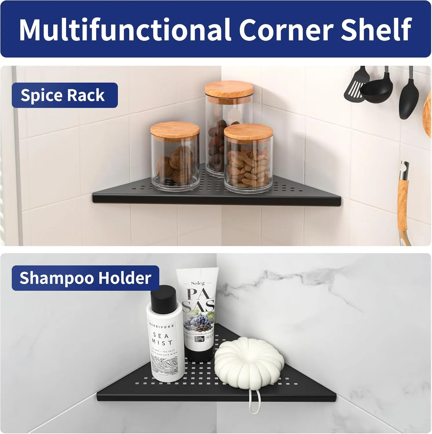 Corner Shower Shelves, 10" Matte Black 304 Stainless Steel Recessed Shelf for Bathroom, Grout in Shelf for Tiled Wall 2 Pack, No Drilling Needed