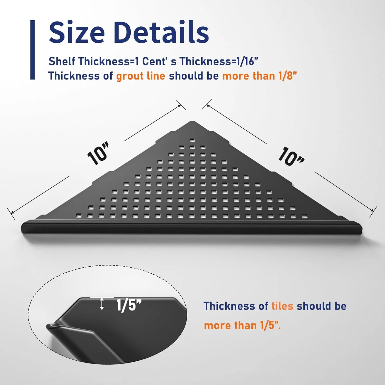 Corner Shower Shelves, 10" Matte Black 304 Stainless Steel Recessed Shelf for Bathroom, Grout in Shelf for Tiled Wall 2 Pack, No Drilling Needed