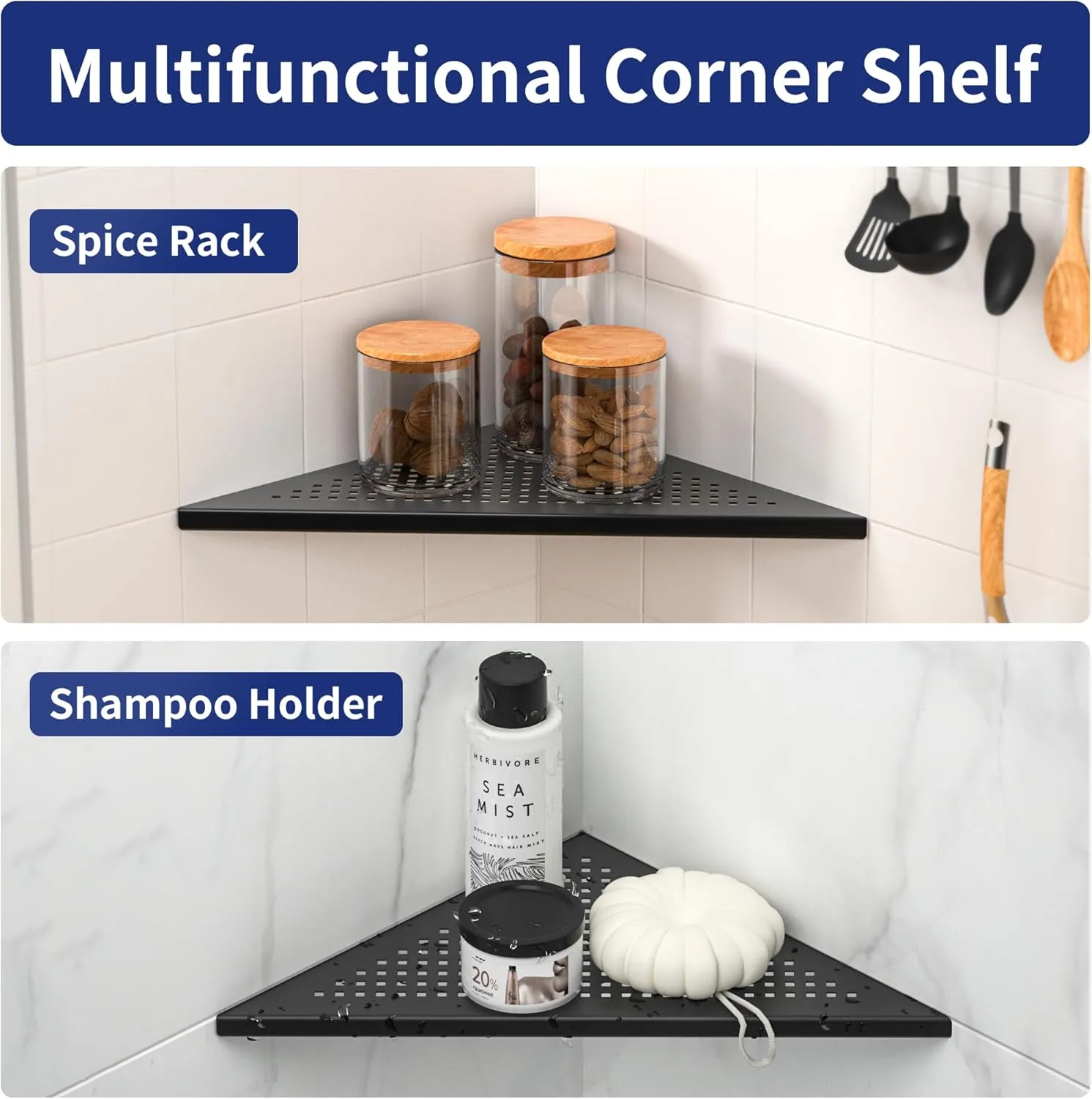 Corner Shower Shelves, 12" Matte Black 304 Stainless Steel Recessed Shelf for Bathroom, Grout in Shelf for Tiled Wall, 2 Pack Large Size, No Drilling Needed