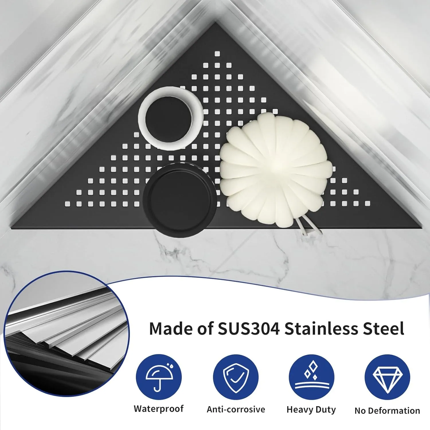 Corner Shower Shelves, 12" Matte Black 304 Stainless Steel Recessed Shelf for Bathroom, Grout in Shelf for Tiled Wall, 2 Pack Large Size, No Drilling Needed