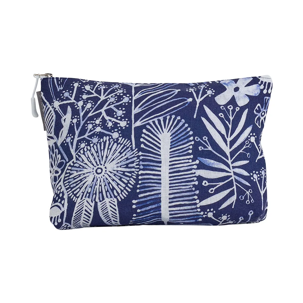 Cosmetic Bag - Linen - Large - Navy Natives