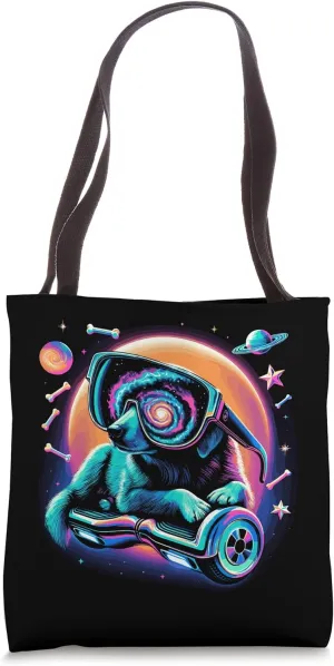 Cosmic Canine Chill - Futuristic Dog on Hoverboard Tote Bag