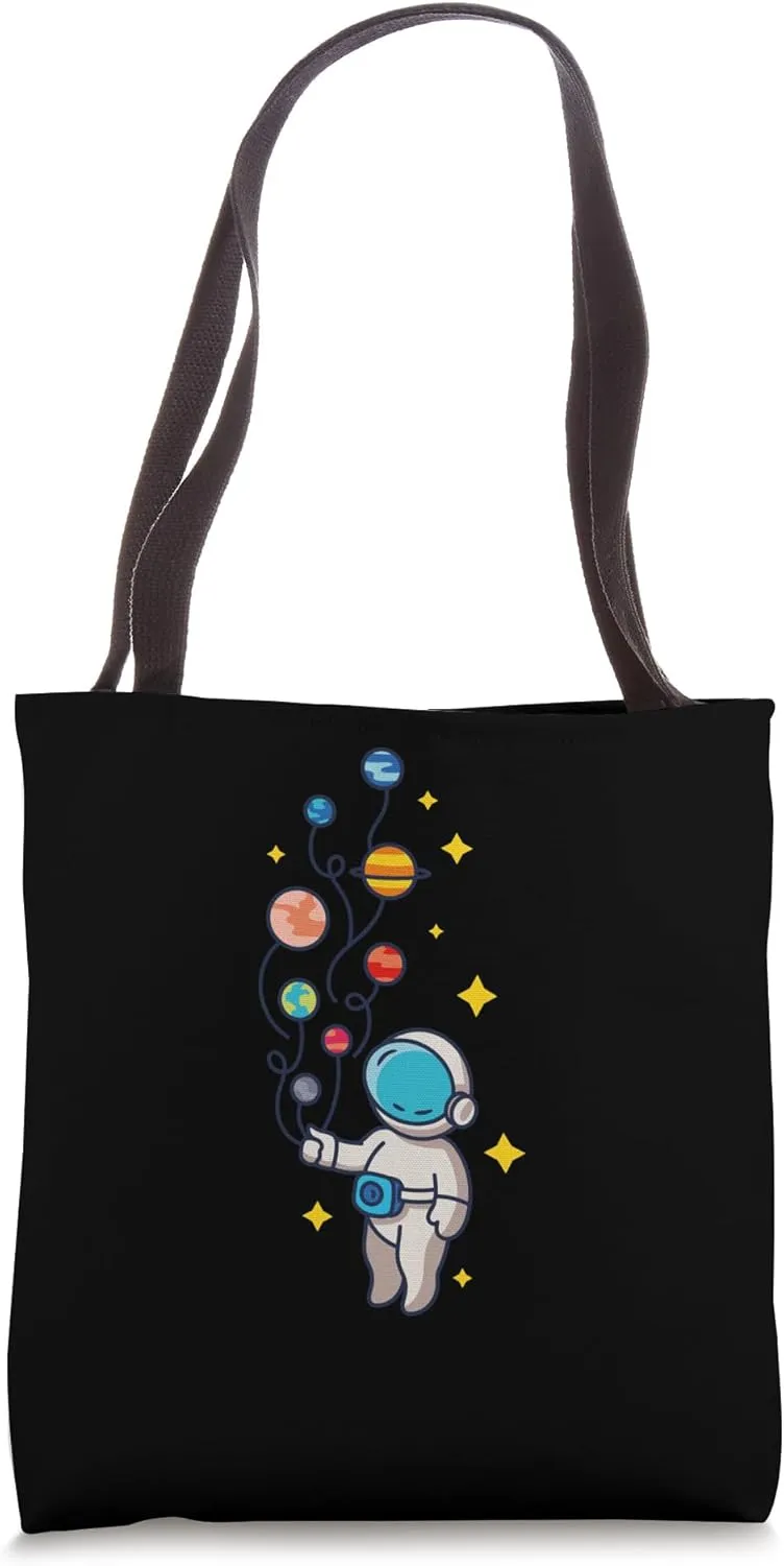 Cosmic Juggler Astronaut Cartoon Starry Design Tote Bag