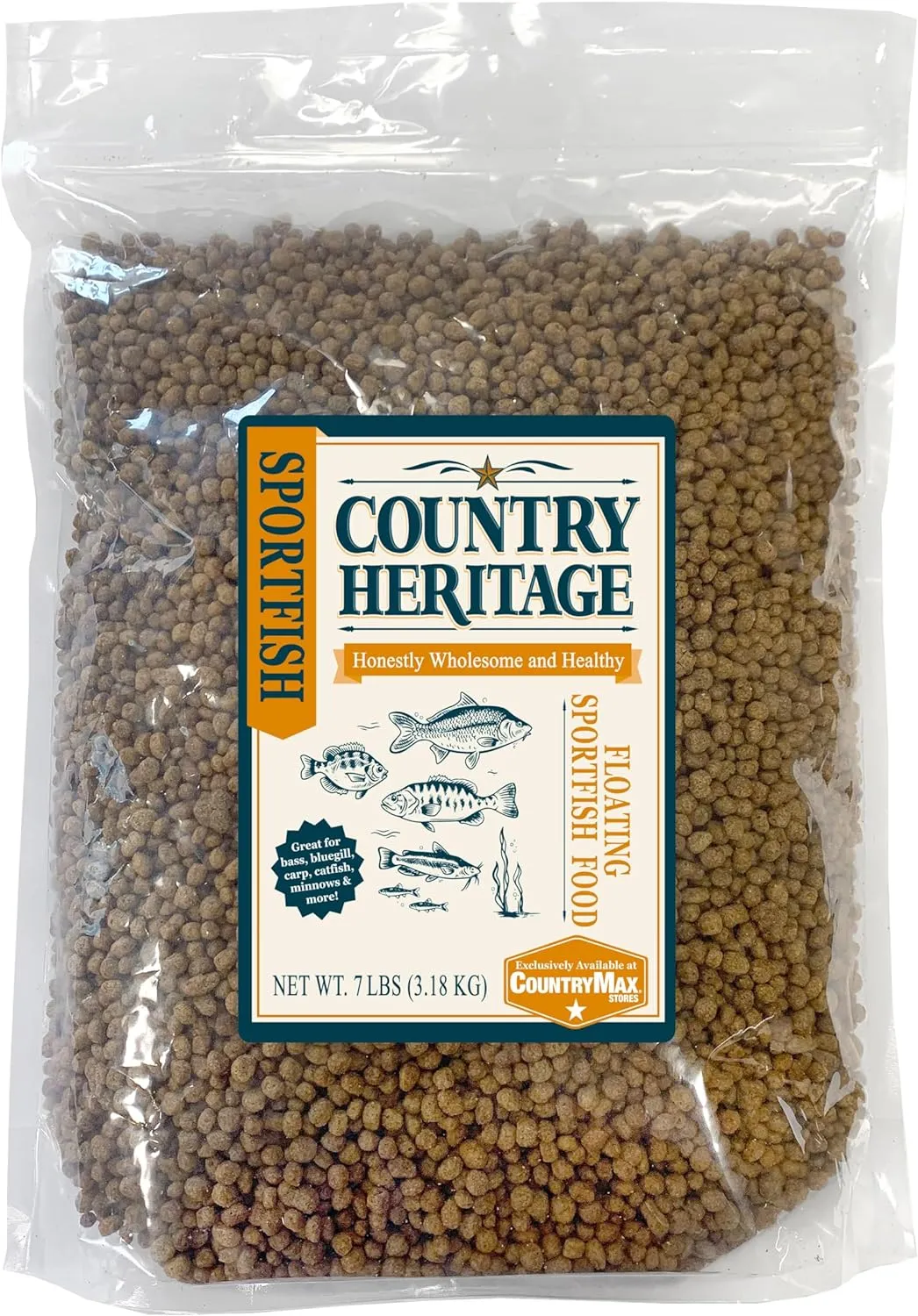 CountryMax Floating Sportfish Game Fish Food – 32% Protein, 7 lb Bag – Ideal for Bass, Bluegill, Catfish, Carp, Minnows & More – Pond & Lake Use