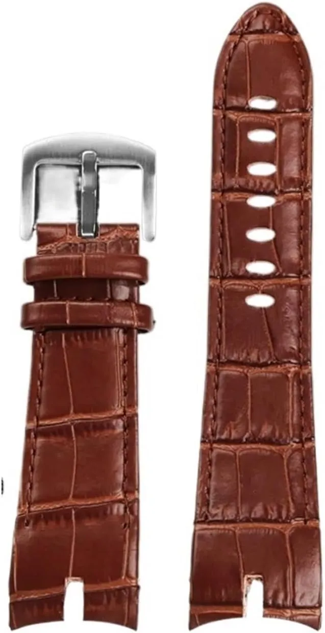 Cowhide Watch Strap 26mm Compatible with Roger Dubuis Compatible with Excalibur Series Watch Band 42mm Dial RDDBEX0405 Steel Buckle Men‘s Accessories(Brown Silver)