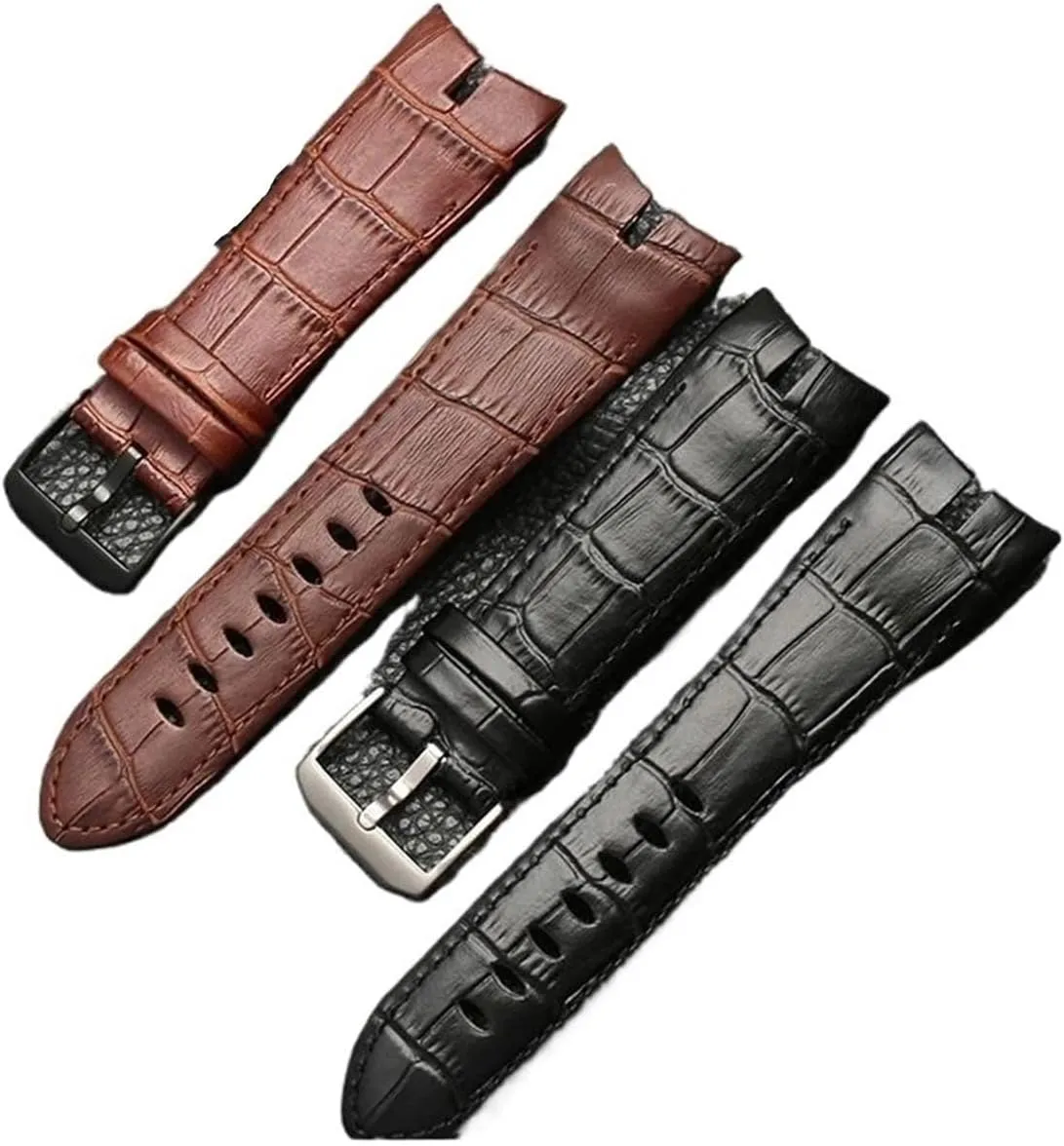 Cowhide Watch Strap 26mm Compatible with Roger Dubuis Compatible with Excalibur Series Watch Band 42mm Dial RDDBEX0405 Steel Buckle Men‘s Accessories(Brown Silver)
