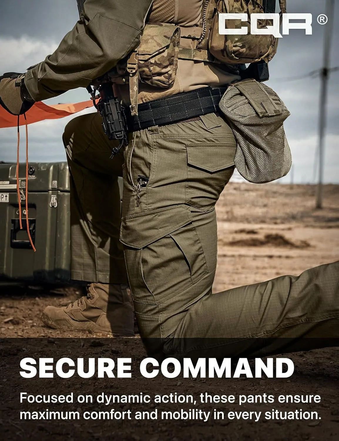 CQR Men's Flex Ripstop Tactical Pants, Water Resistant Stretch Cargo Pants, Lightweight EDC Hiking Work Pants