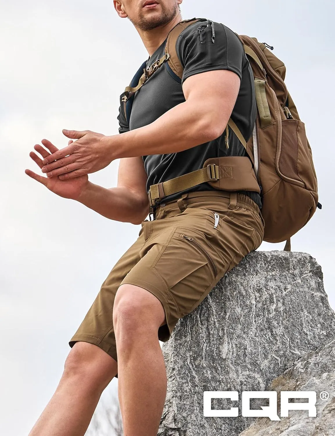 CQR Men's Quick Dry Stretch Hiking Cargo Shorts, Lightweight Water Resistant Tactical Casual, Golf & Outdoor with Pockets