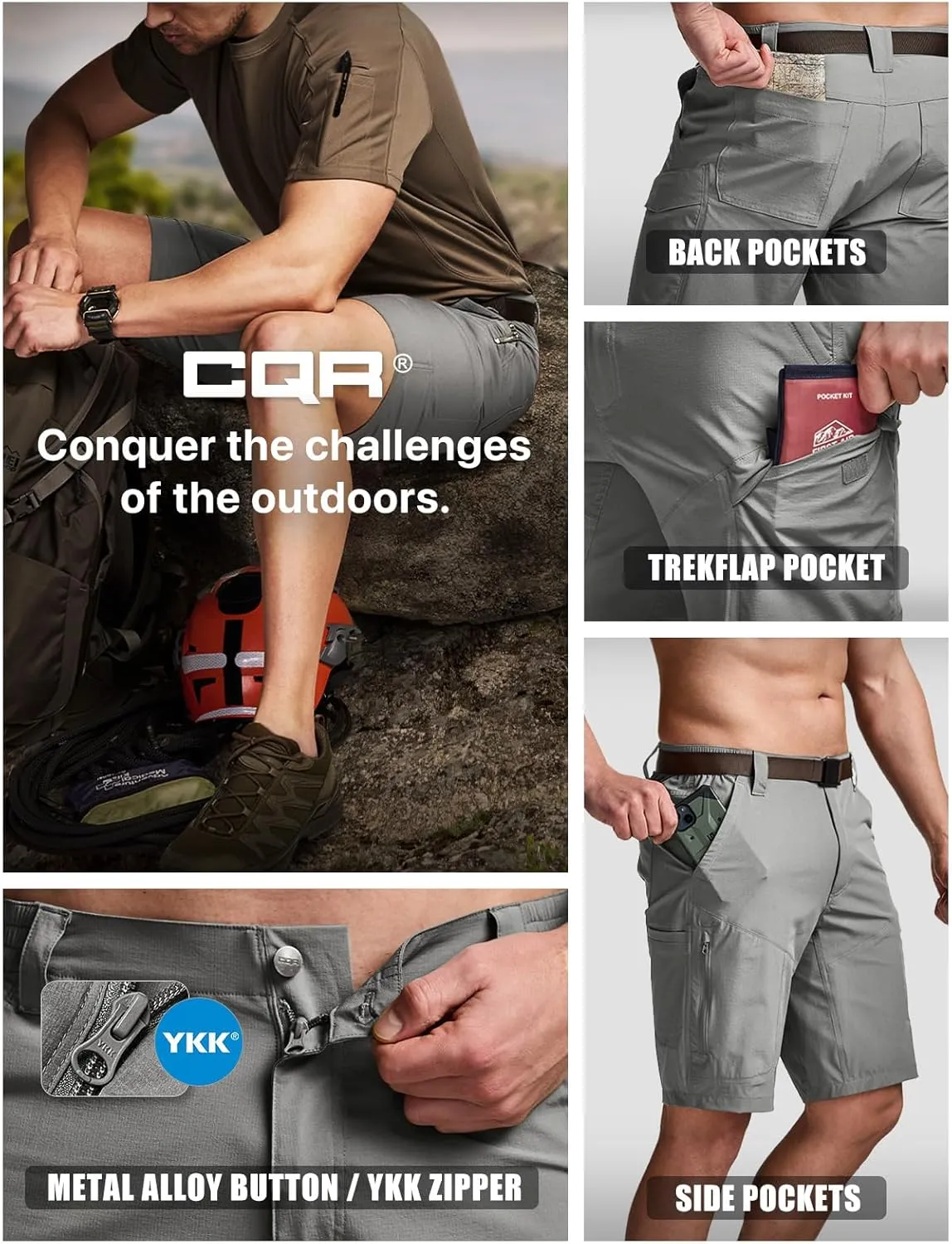 CQR Men’s Quick-Dry Stretch Hiking Cargo Shorts – Lightweight Water-Resistant Tactical Casual, Golf & Outdoor with Pockets