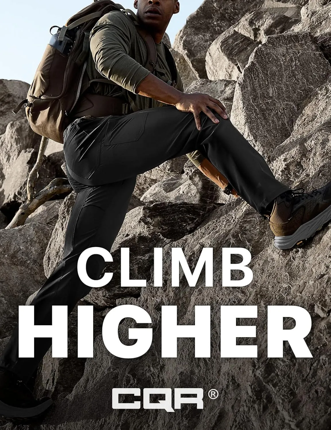 CQR Men's Quick Dry Tactical Pants, Water Resistant Outdoor Pants, Lightweight Stretch Cargo Work Hiking Pants