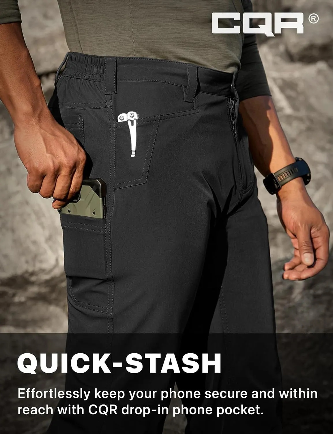 CQR Men's Quick Dry Tactical Pants, Water Resistant Outdoor Pants, Lightweight Stretch Cargo Work Hiking Pants
