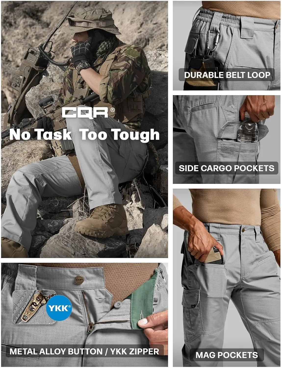 CQR Men's Tactical Pants, Water Resistant Ripstop Cargo Pants, Lightweight EDC Work Hiking Pants, Outdoor Apparel