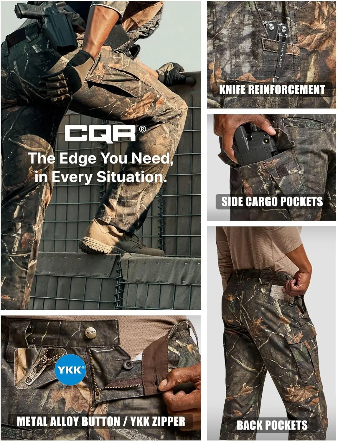 CQR Men's Tactical Pants, Water Resistant Ripstop Cargo Pants, Lightweight EDC Work Hiking Pants, Outdoor Apparel
