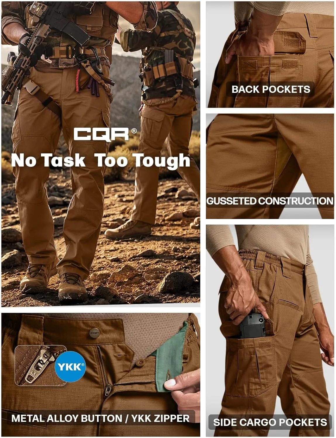 CQR Men's Tactical Pants, Water Resistant Ripstop Cargo Pants, Lightweight EDC Work Hiking Pants, Outdoor Apparel