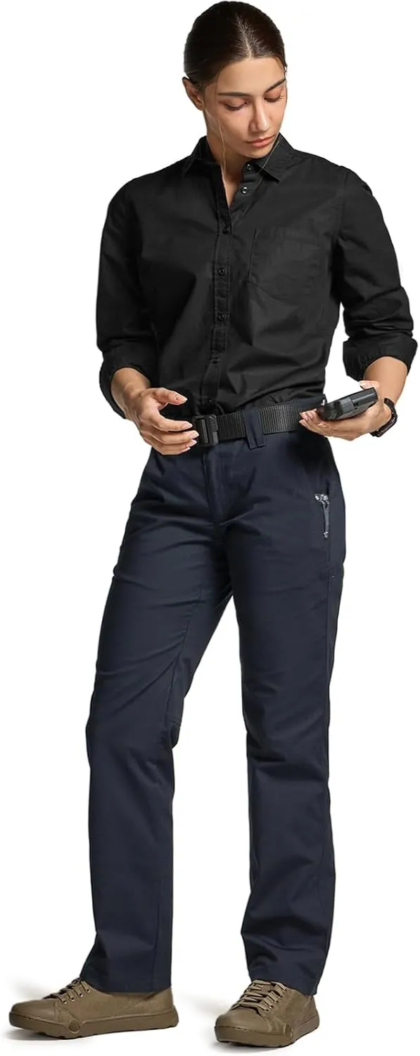 CQR Women's Flex Stretch Tactical Pants, Outdoor Hiking Pants with Pockets, Water Resistant Ripstop Work Pants