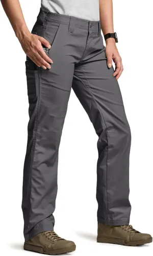 CQR Women's Flex Stretch Tactical Pants, Outdoor Hiking Pants with Pockets, Water Resistant Ripstop Work Pants
