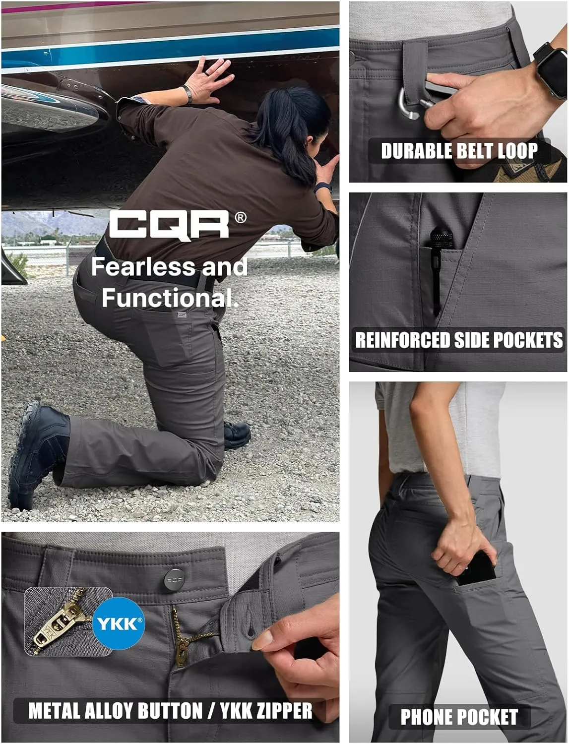 CQR Women's Flex Stretch Tactical Pants, Outdoor Hiking Pants with Pockets, Water Resistant Ripstop Work Pants