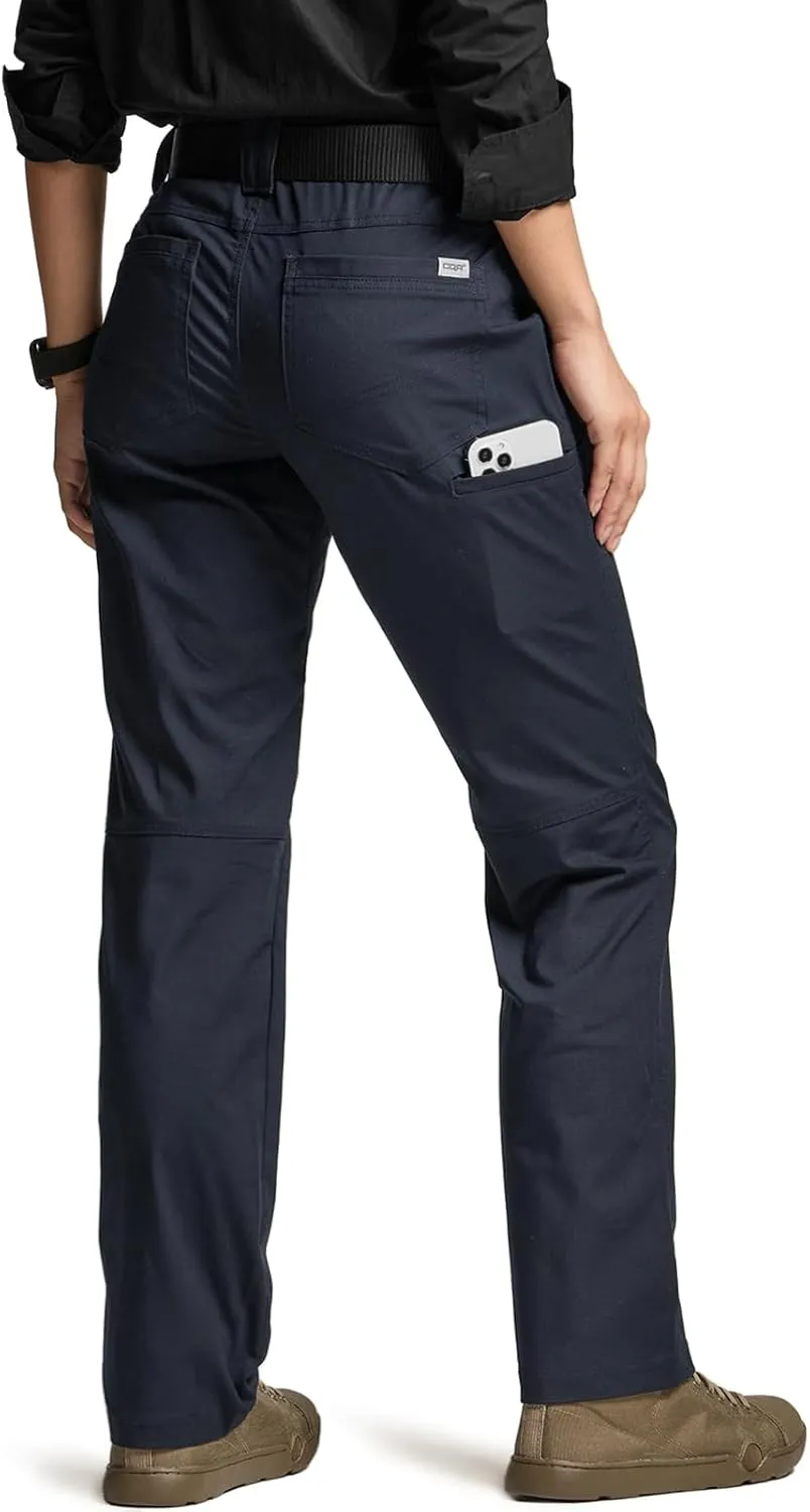 CQR Women's Flex Stretch Tactical Pants, Outdoor Hiking Pants with Pockets, Water Resistant Ripstop Work Pants