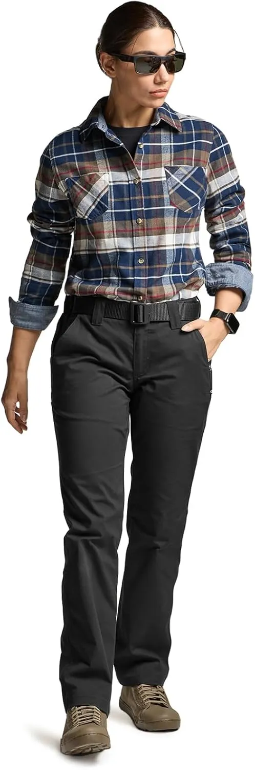 CQR Women's Flex Stretch Tactical Pants, Outdoor Hiking Pants with Pockets, Water Resistant Ripstop Work Pants