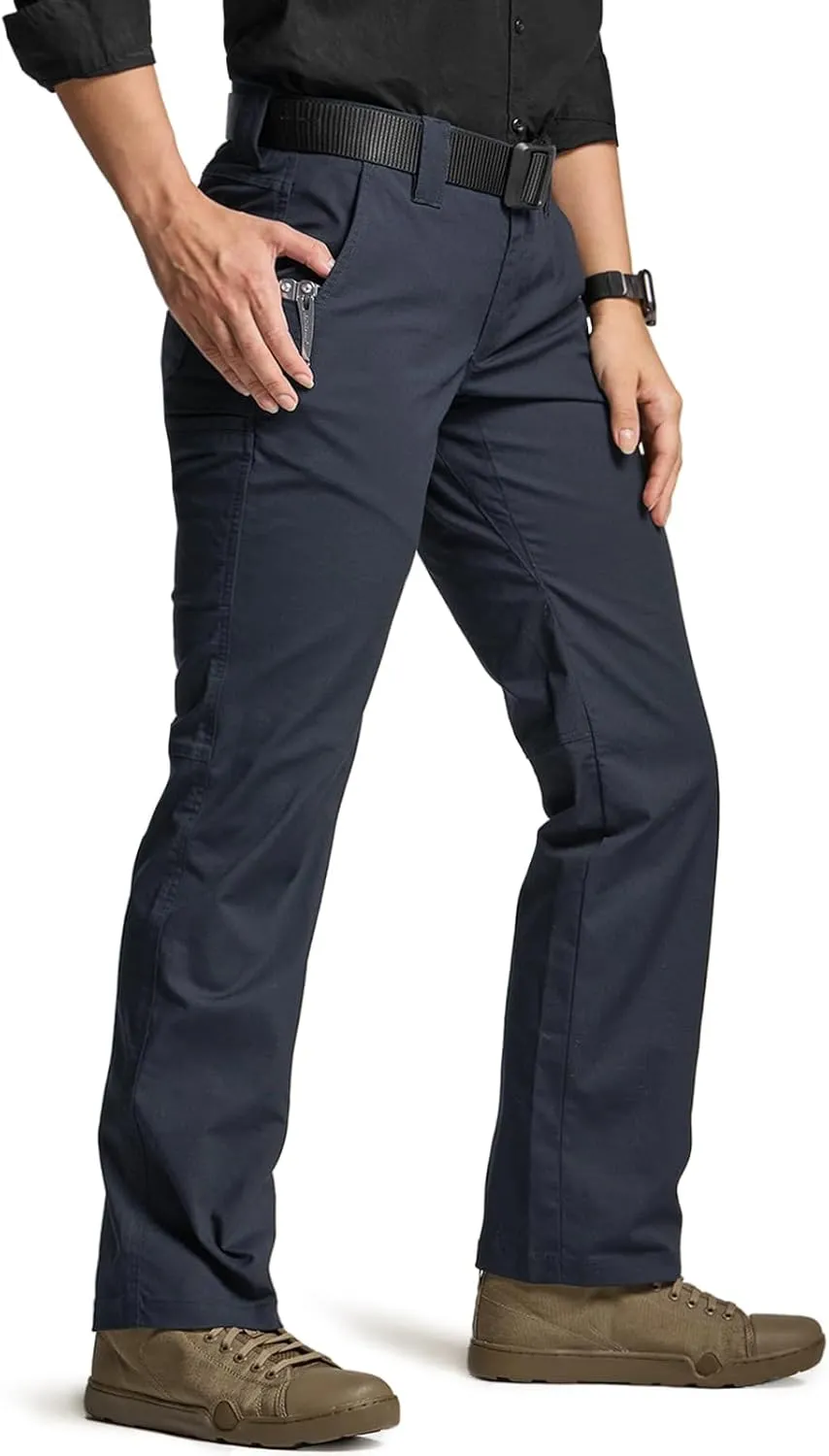 CQR Women's Flex Stretch Tactical Pants, Outdoor Hiking Pants with Pockets, Water Resistant Ripstop Work Pants