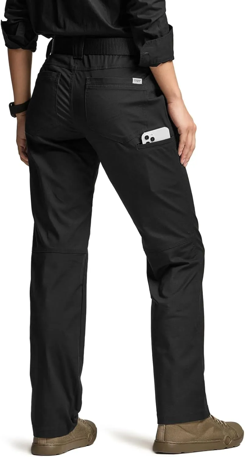 CQR Women's Flex Stretch Tactical Pants, Outdoor Hiking Pants with Pockets, Water Resistant Ripstop Work Pants
