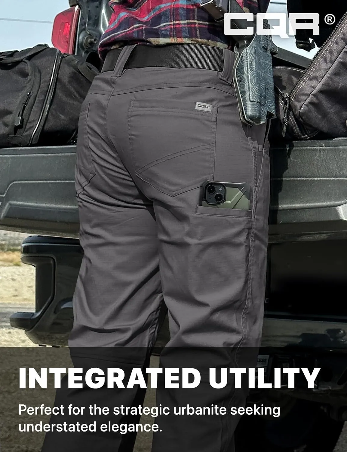 CQR Women's Flex Stretch Tactical Pants, Outdoor Hiking Pants with Pockets, Water Resistant Ripstop Work Pants