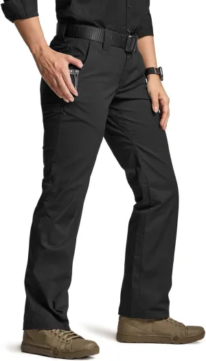 CQR Women's Flex Stretch Tactical Pants, Outdoor Hiking Pants with Pockets, Water Resistant Ripstop Work Pants
