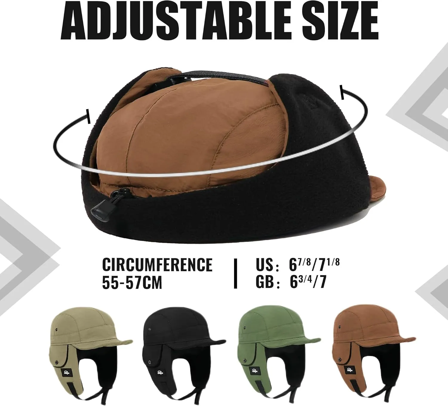 Croogo Men Hunting Ushanka Russian Hats Waterproof Snowboard Ear Flaps Trapper Trooper Hat Eskimo Ski Cap