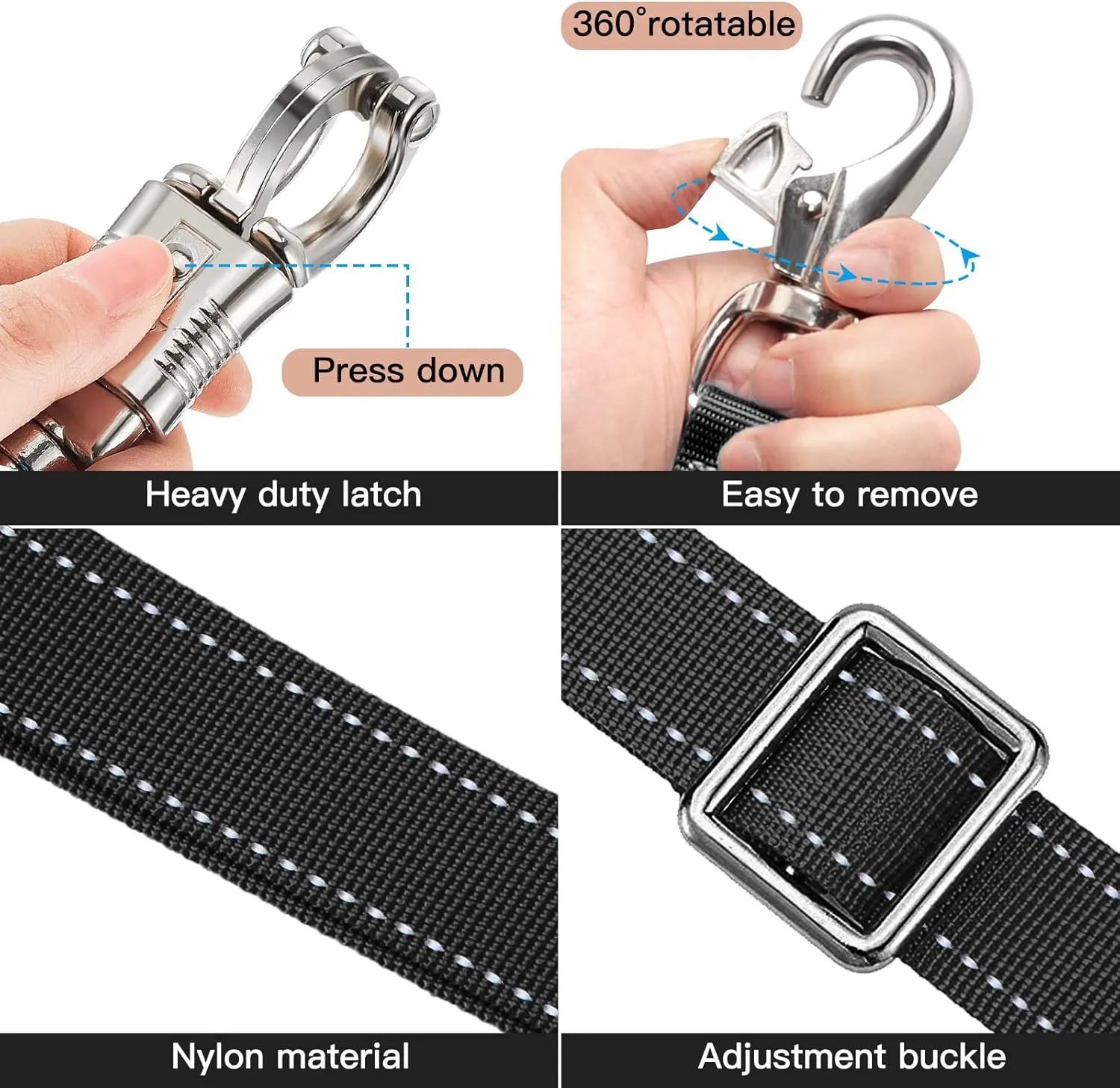 Cross Ties for Horse,Heavy Duty Nylon Horse Trailer Tie with Strong Panic Snap and Bull Snap,Adjustable Length from 45.2" to 78.7",Professional Horse Supplies (Black)