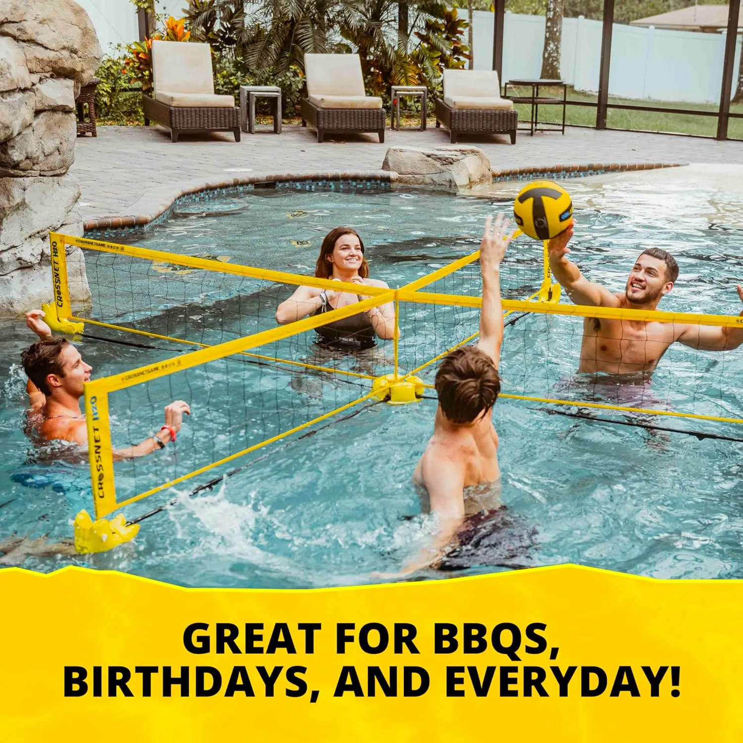 CROSSNET H2O Volleyball Pool Game - Four Square Net - Quick Assemble & Portable - Perfect Pool Toys for All Families W/Accessories