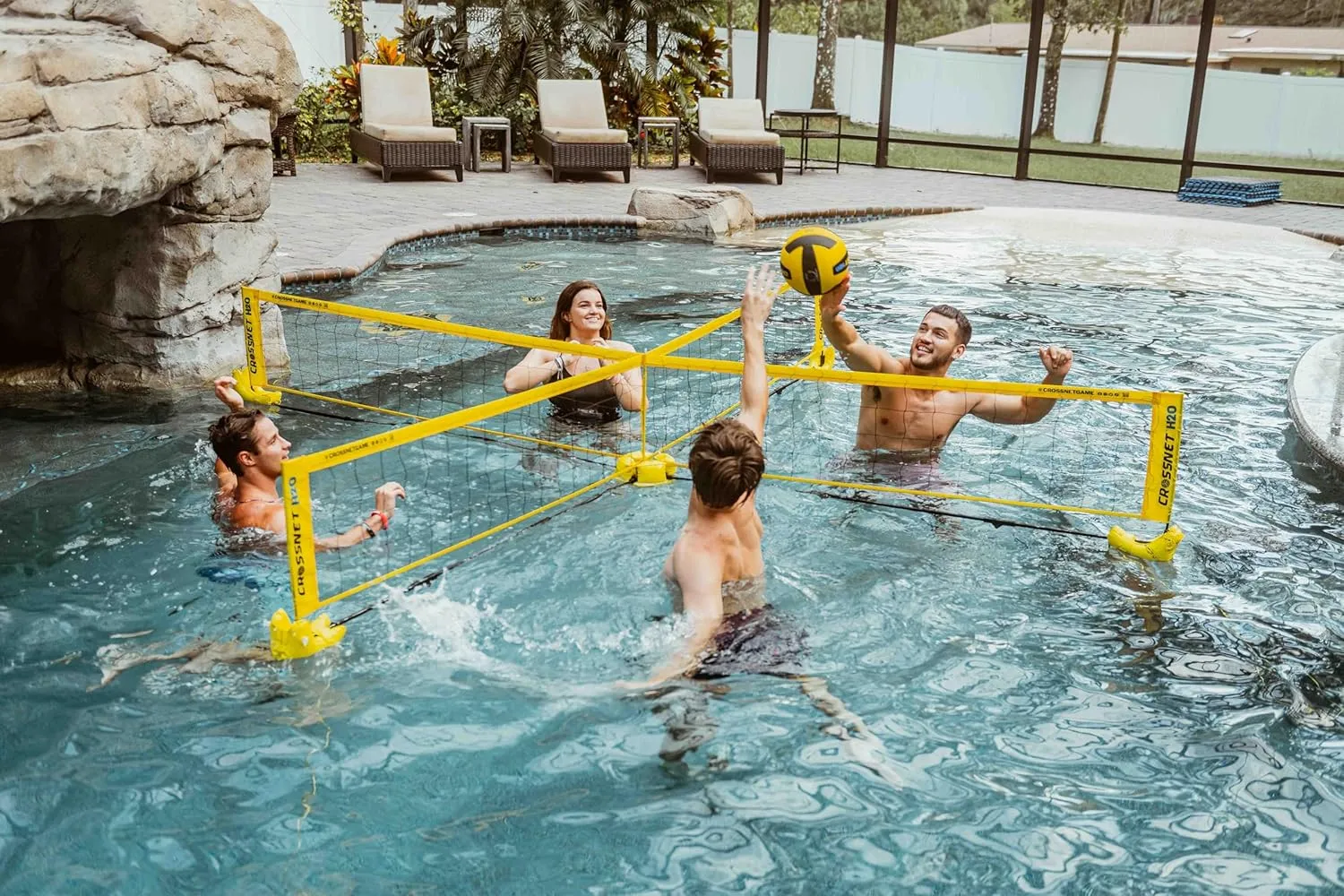 CROSSNET H2O Volleyball Pool Game - Four Square Net - Quick Assemble & Portable - Perfect Pool Toys for All Families W/Accessories