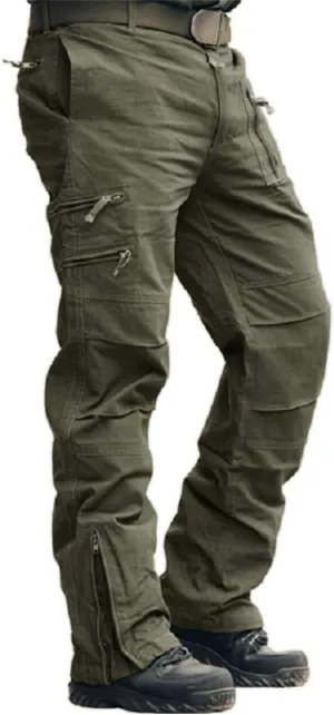 CRYSULLY Men's Cargo Pants Tactical Military Pants Work Army Cotton Trousers with Multi-Pockets (No Belt)