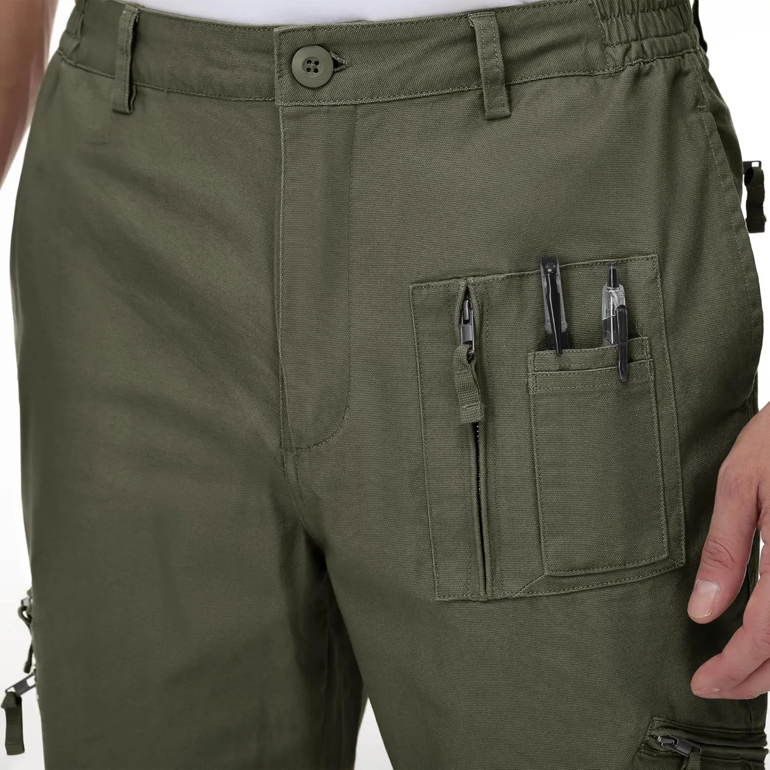 CRYSULLY Men's Cargo Pants Tactical Military Pants Work Army Cotton Trousers with Multi-Pockets (No Belt)