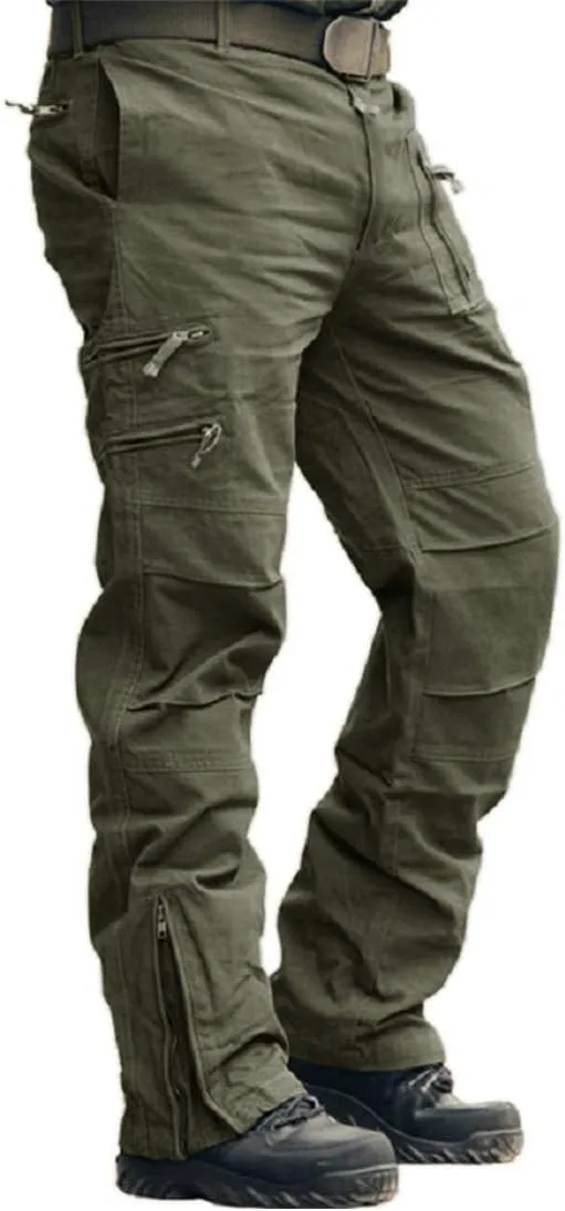 CRYSULLY Men's Cargo Pants Tactical Military Pants Work Army Cotton Trousers with Multi-Pockets (No Belt)
