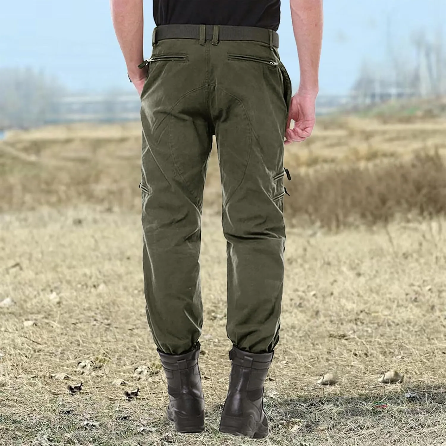 CRYSULLY Men's Cargo Pants Tactical Military Pants Work Army Cotton Trousers with Multi-Pockets (No Belt)